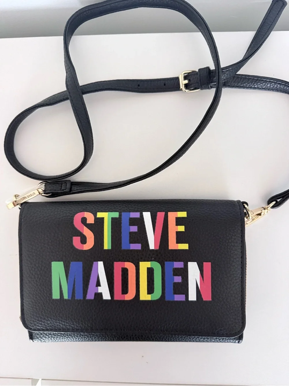 Steve Madden Black Crossbody Bag with Multicolor Logo